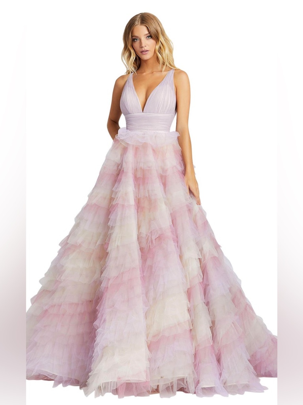 NWT Mac Duggal Tiered Ruffle Tulle Ball Gown In Orchid